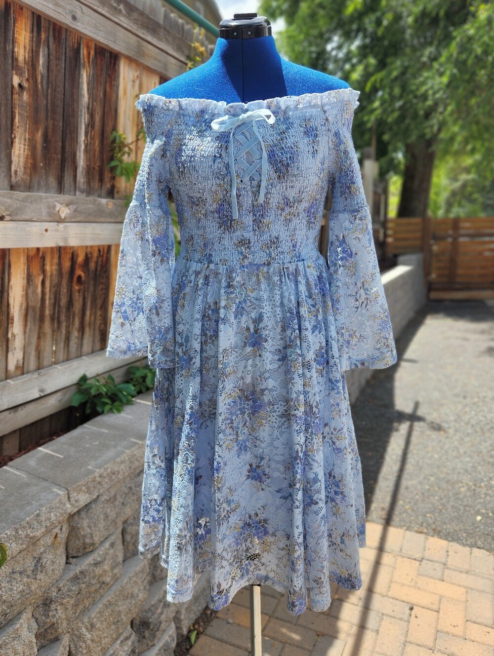 Lace Floral Julka Off-Shoulder Bell Sleeve Midi Dress Fairycore